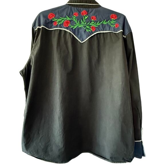 Coofandy Western Cowboy Shirt Black Blue Rose Embroidered Long Sleeve XX Large - Picture 2 of 16